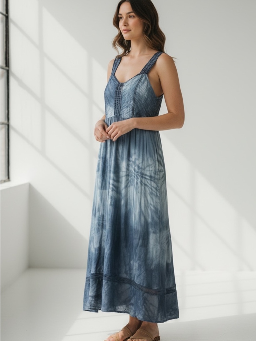 Hugo Boss Blue Maxi Lightweight Tie Dyed Lined Strapless Dress - Picture 6 of 9
